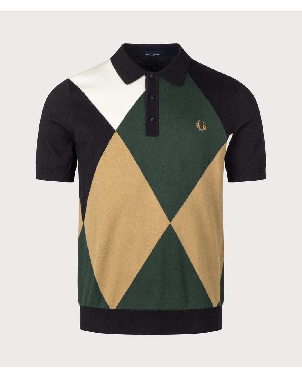 Fred Perry Green Regular Fit Offset Argyle Knitted Shirt for men