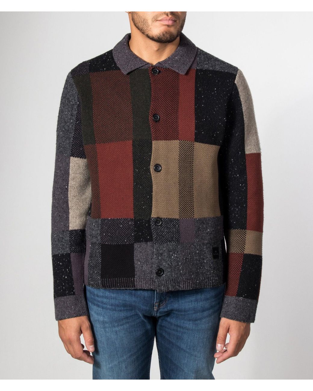Paul Smith Black Regular Fit Pebbles Check Wool-Blend Cardigan for men
