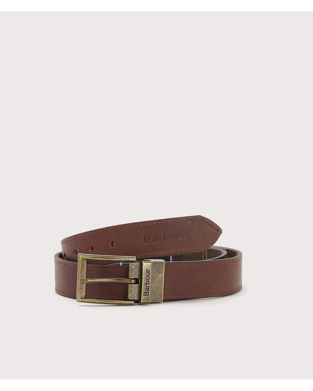 Barbour Brown Reversible Tartan Leather Belt for men