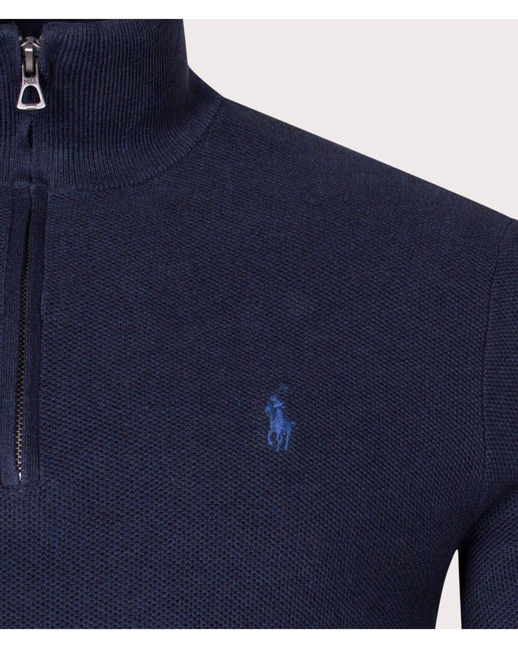Polo Ralph Lauren Blue Quarter Zip Contrast Logo Knit for men