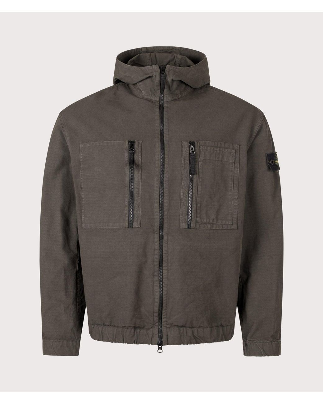 Stone Island Gray Comfort Fit Organic Cotton Ripstop Hooded Overshirt for men