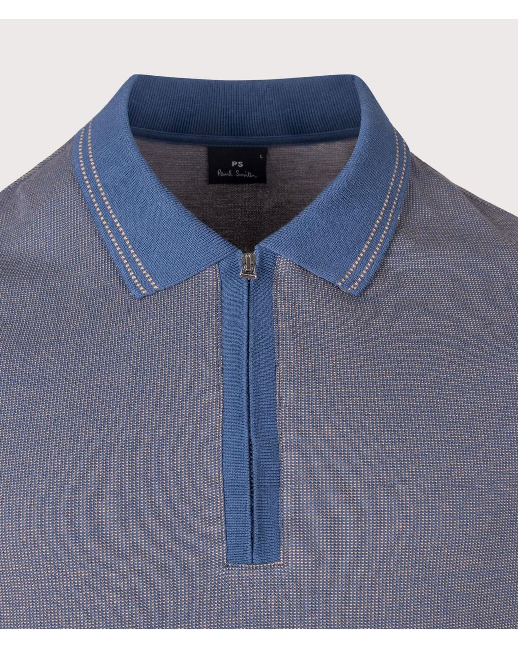 Paul Smith Blue Regular Fit Quarter Zip Polo Shirt for men