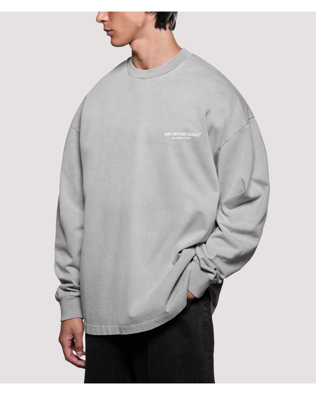 MKI Miyuki-Zoku Gray Oversized Box Fit Design Studio Long Sleeve T-Shirt for men