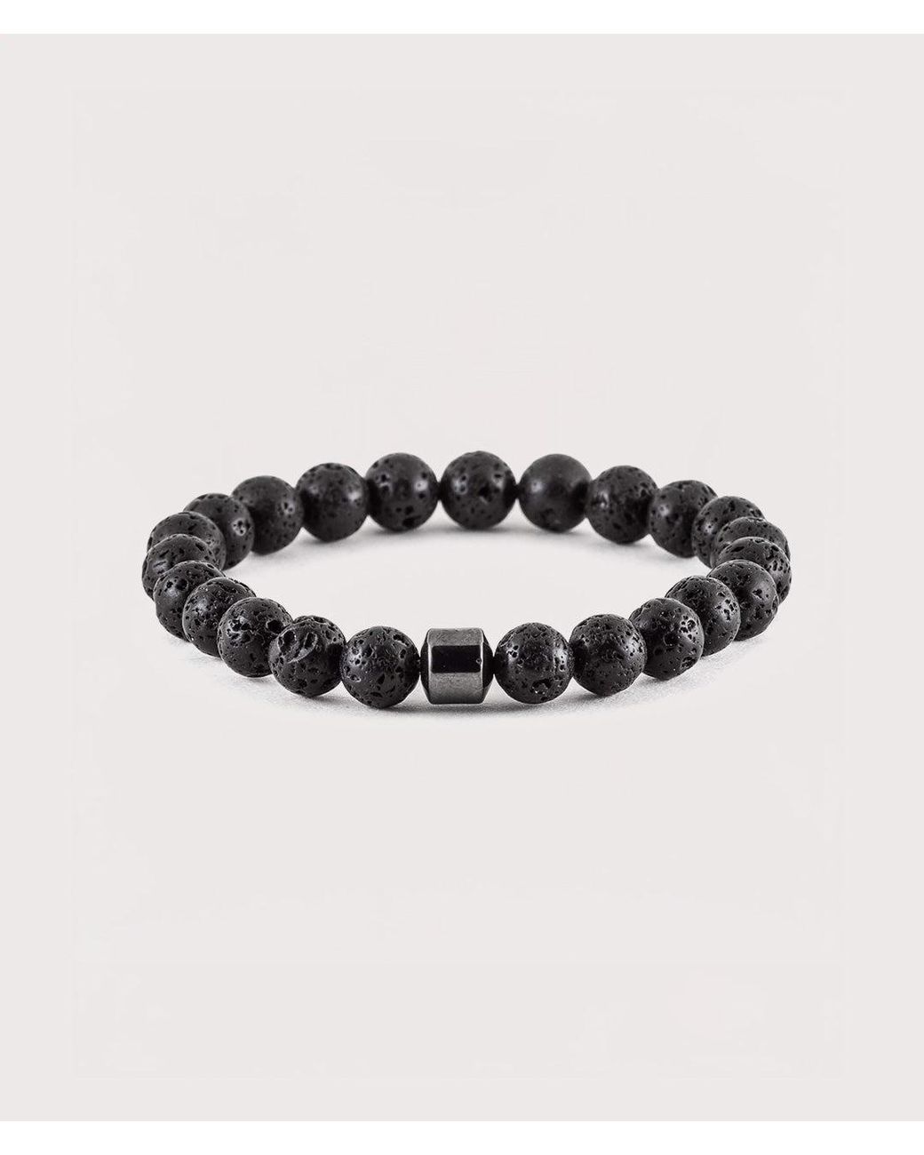 Mysterious Jeweller Black Lava Stone Beaded Stretch Bracelet for men