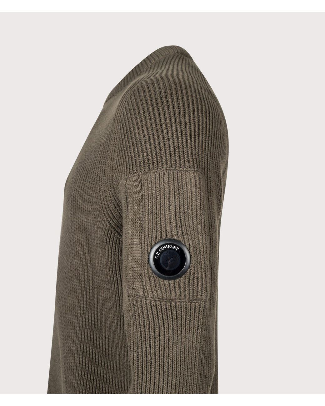 C P Company Gray Full Rib Cotton Crewneck Lens Jumper for men