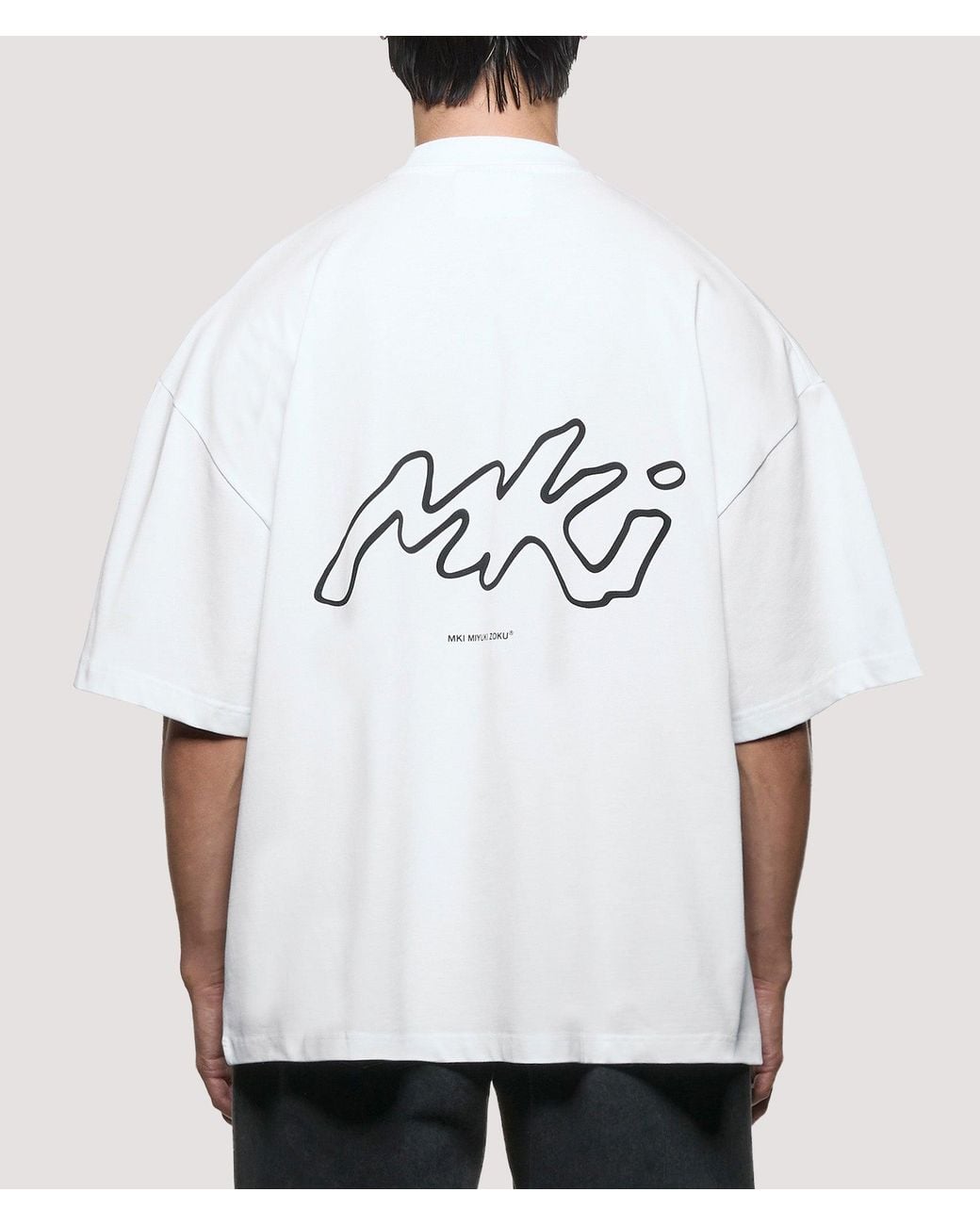 MKI Miyuki-Zoku White Oversized Box Fit Ink Line T-Shirt for men