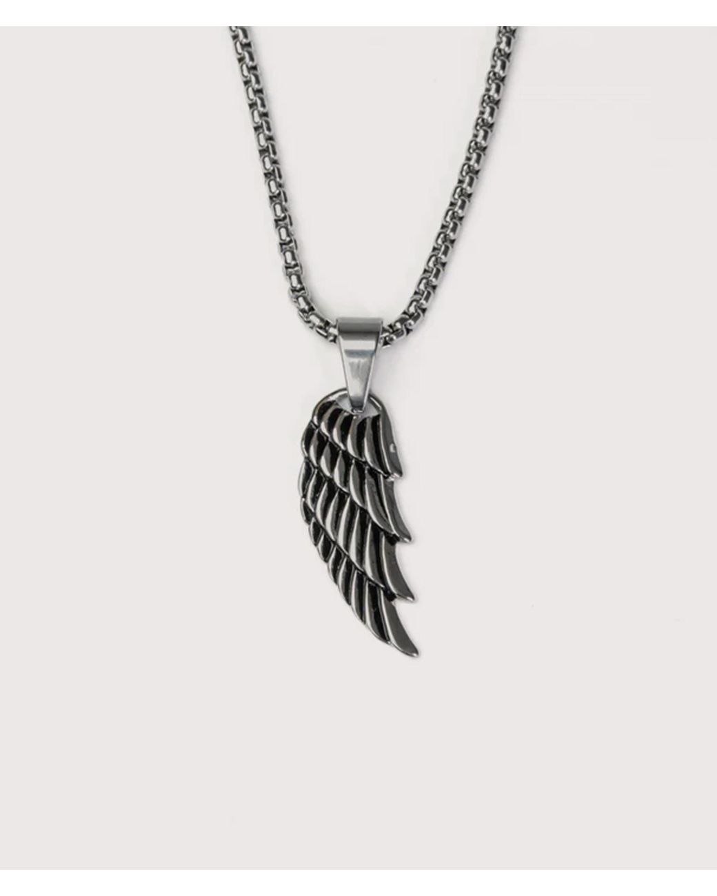 Mysterious Jeweller White Stainless Steel Wing Pendant 24&Quot for men