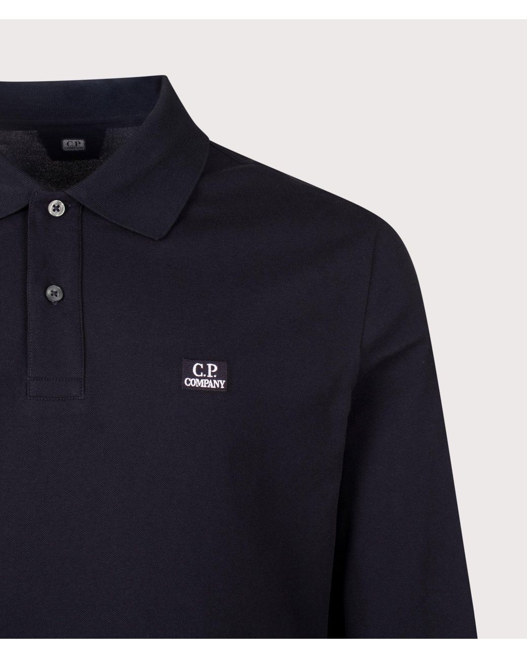 C P Company Blue Long Sleeve Stretch Piquet Logo Polo Shirt for men
