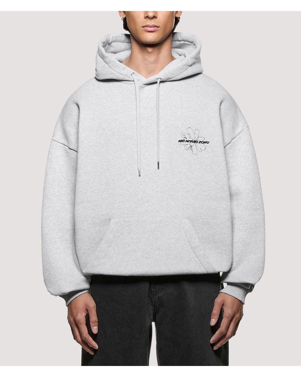 MKI Miyuki-Zoku Gray Oversized Box Fit Wildflower Hoodie for men