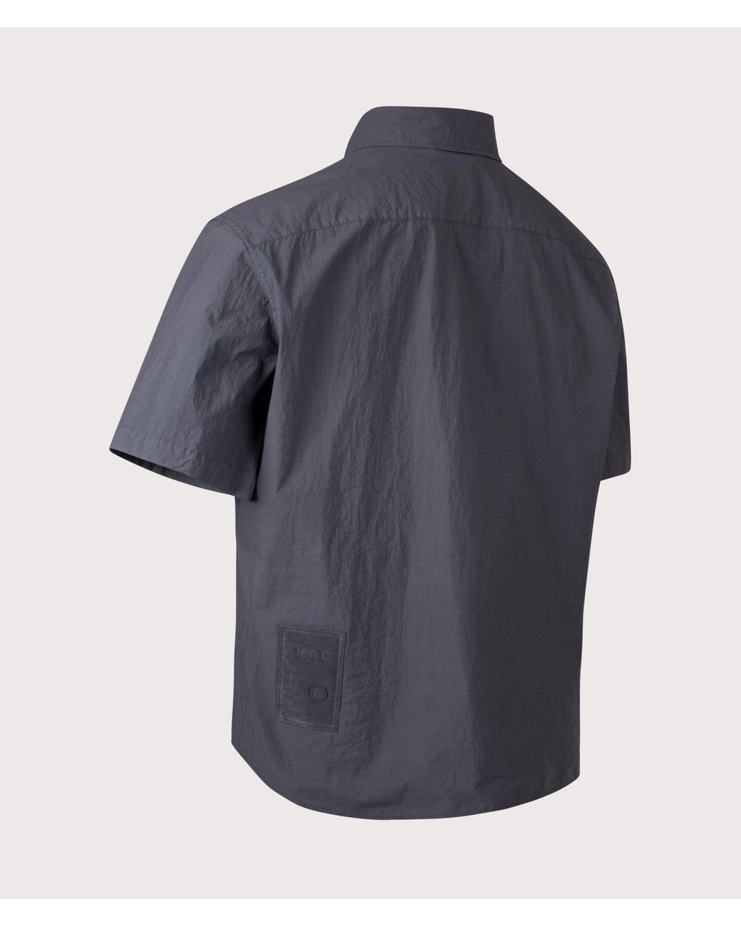 C P Company Blue Garment Dyed Tactel Short Sleeve Shirt for men