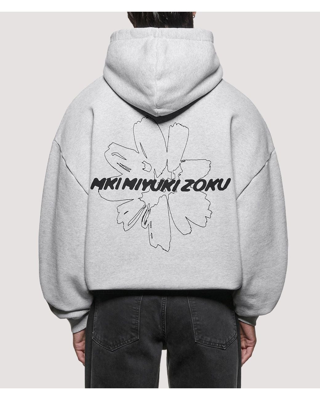 MKI Miyuki-Zoku Gray Oversized Box Fit Wildflower Hoodie for men