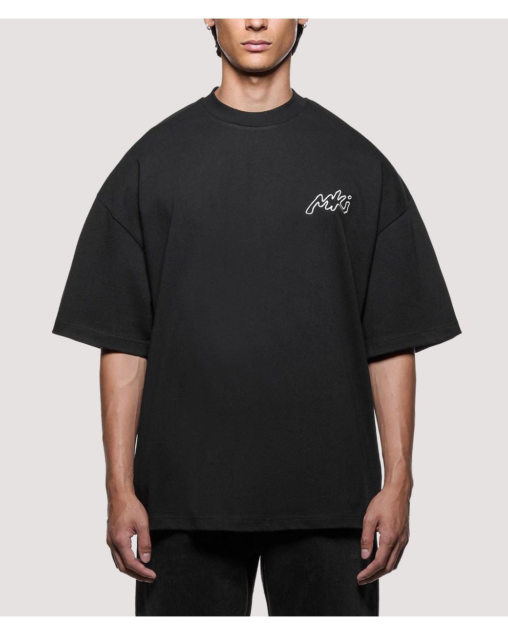 MKI Miyuki-Zoku Black Oversized Box Fit Ink Line T-Shirt for men