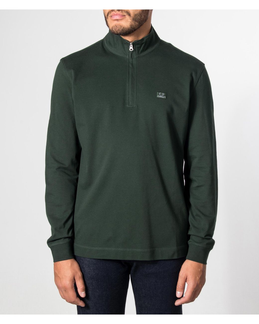 C P Company Green Stretch Piquet Quarter Zip Sweatshirt for men