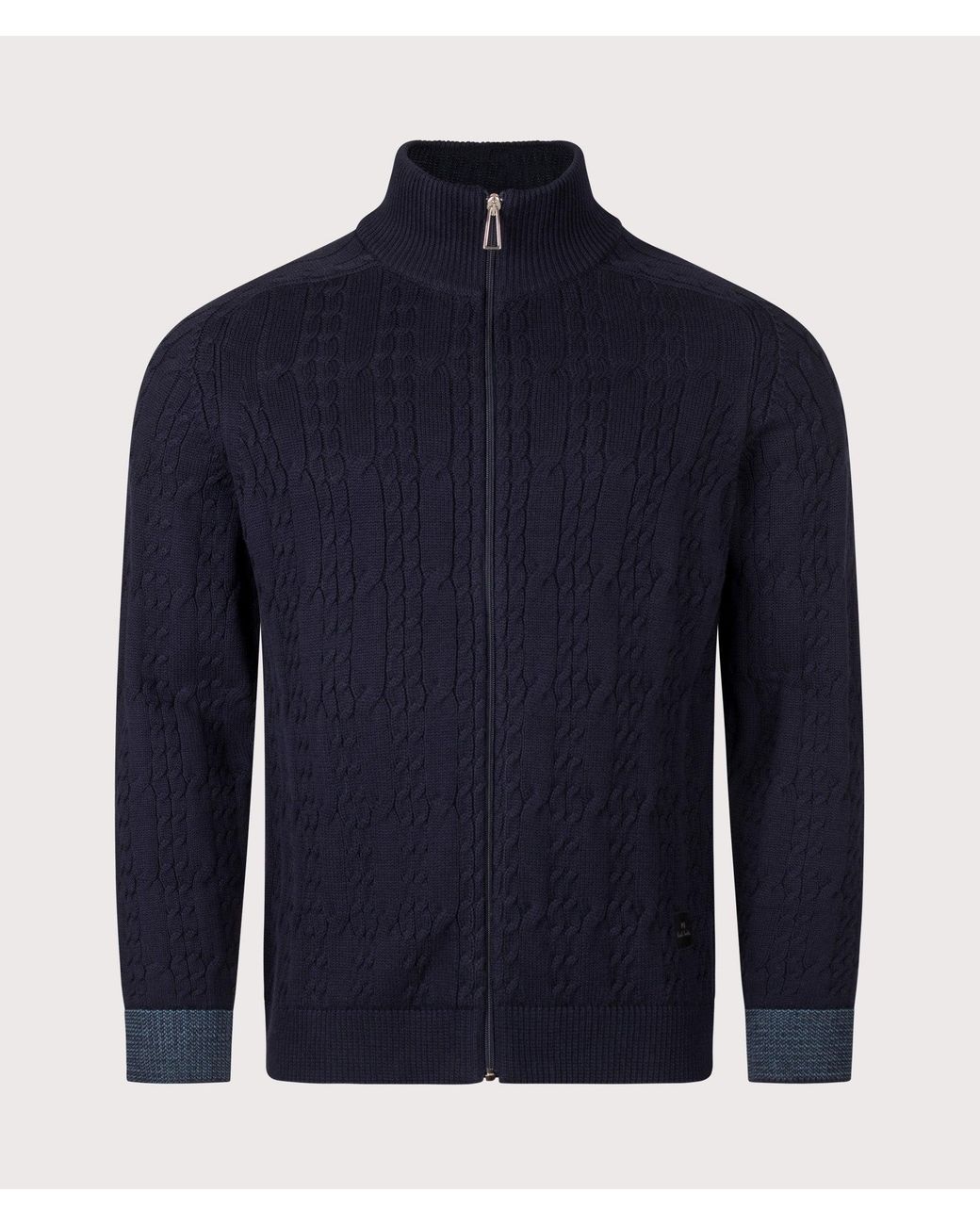 Paul Smith Blue Cable Knit Zip Through Cardigan for men
