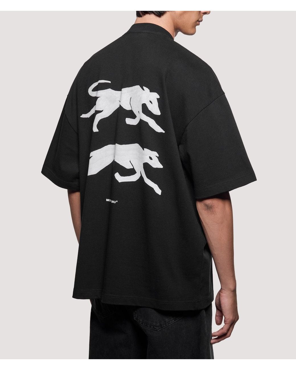MKI Miyuki-Zoku Black Oversized Box Fit Greyhound T-Shirt for men