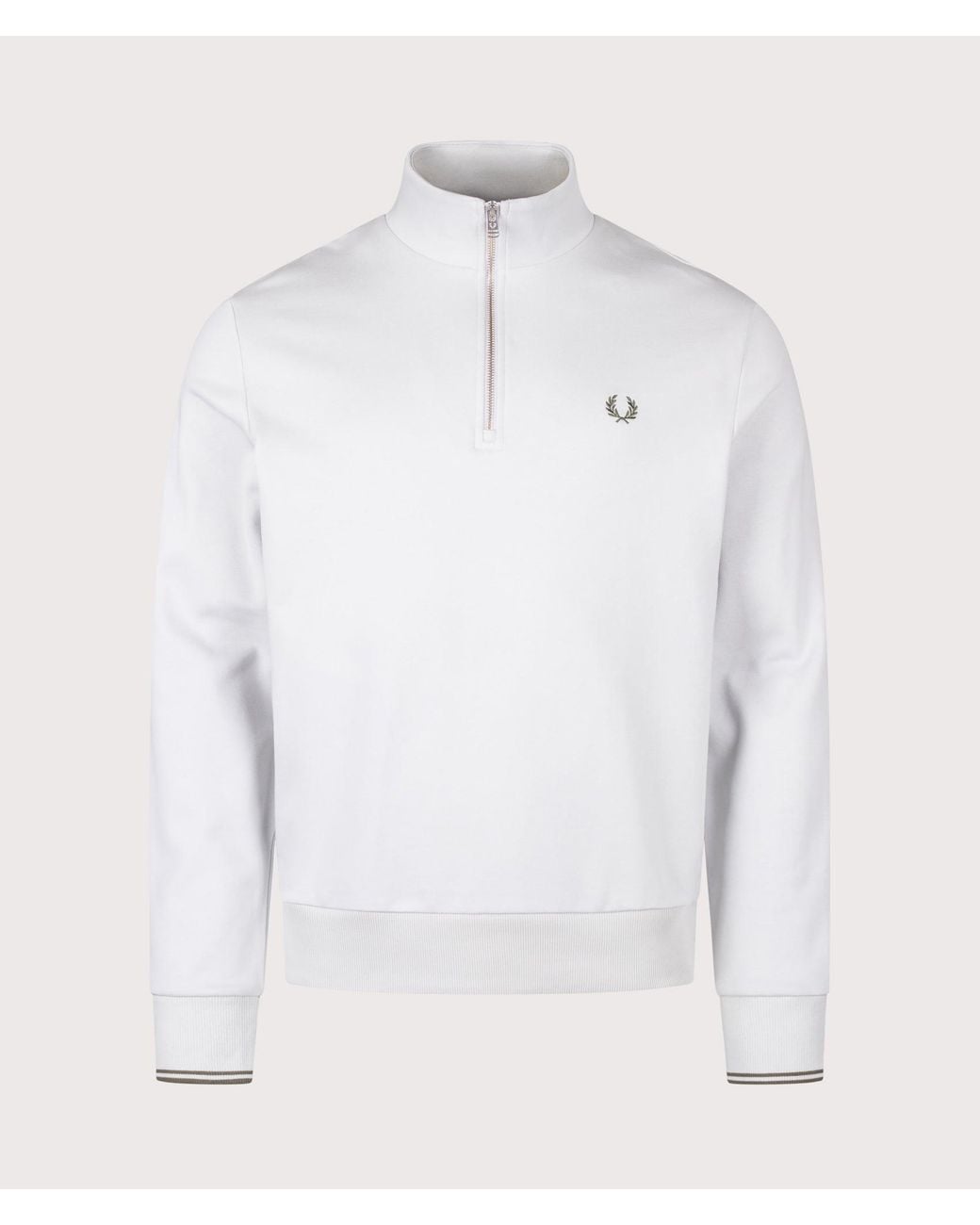 Fred Perry White Regular Fit Quarter Zip Sweatshirt for men