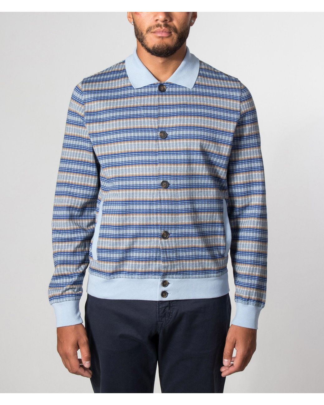 Paul Smith Blue Button Down Textured Stripe Cardigan for men
