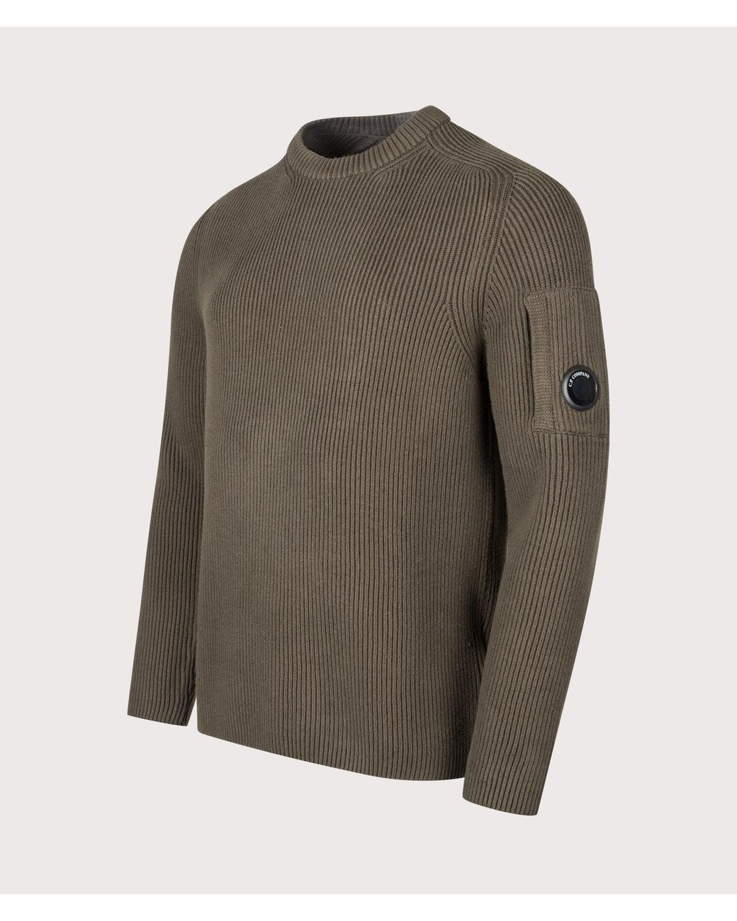 C P Company Gray Full Rib Cotton Crewneck Lens Jumper for men