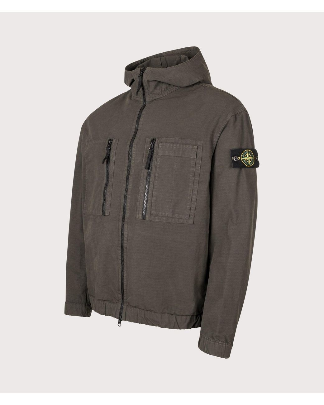Stone Island Gray Comfort Fit Organic Cotton Ripstop Hooded Overshirt for men