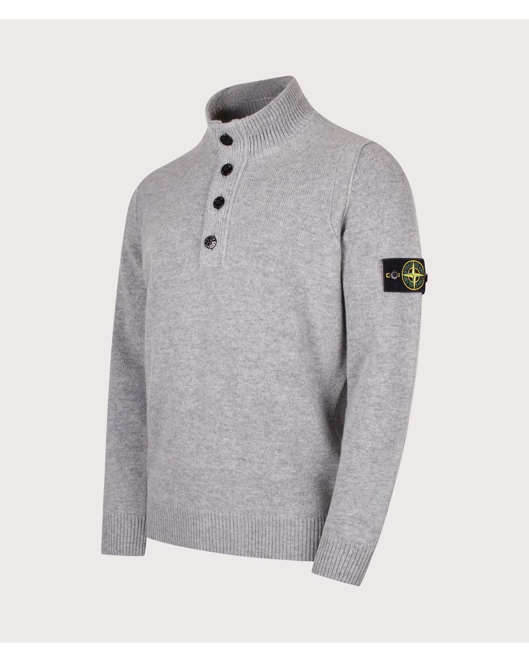 Stone Island Gray Lambswool Button Up Jumper for men