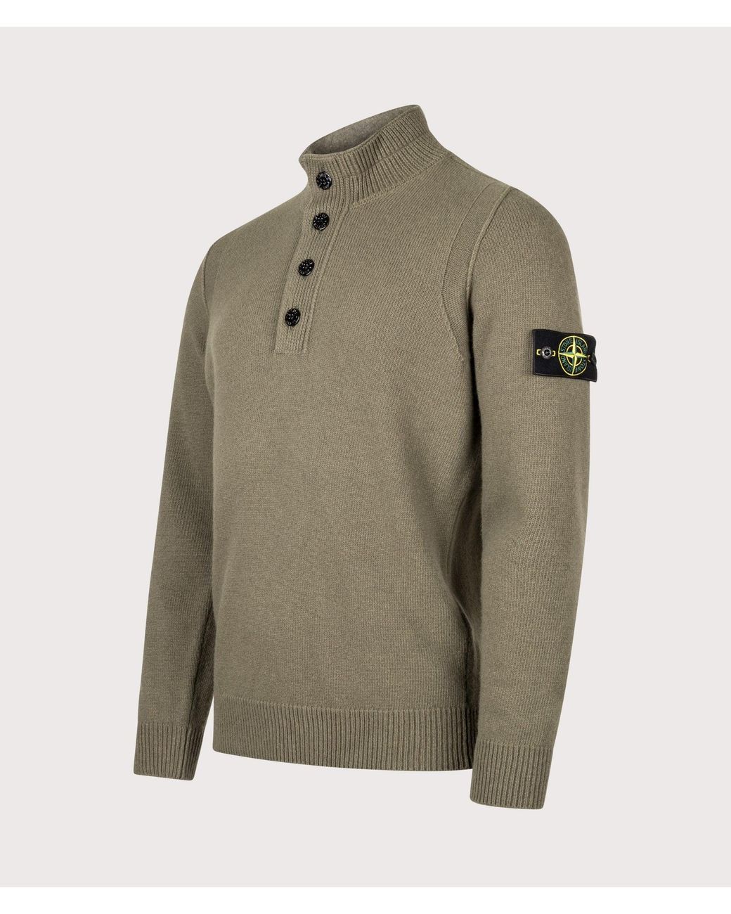 Stone Island Green Lambswool Button Up Jumper for men