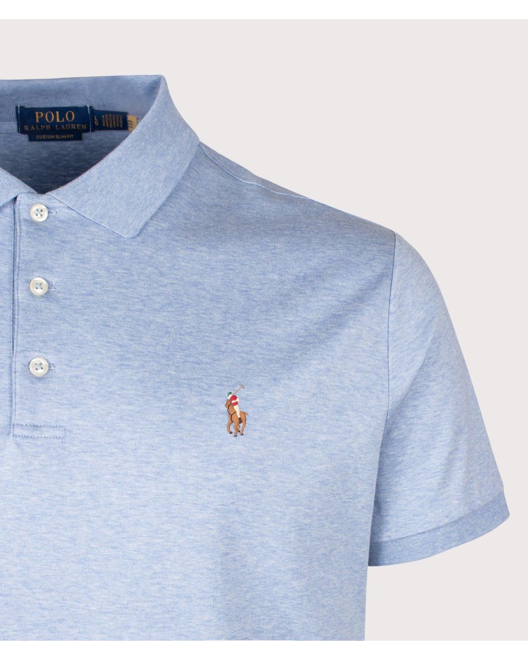 Polo Ralph Lauren Blue Custom Slim Fit Soft Cotton Polo Shirt for men