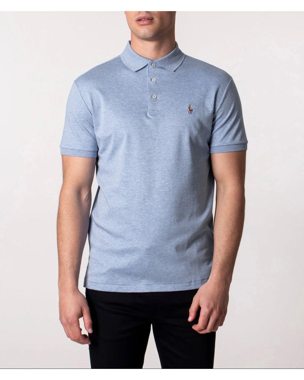 Polo Ralph Lauren Blue Custom Slim Fit Soft Cotton Polo Shirt for men