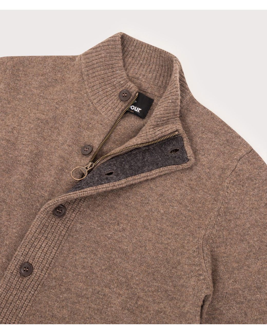 Barbour Brown Essential Patch Zip Through Knitted Jumper for men