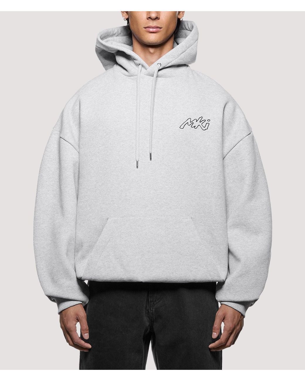 MKI Miyuki-Zoku Gray Oversized Box Fit Ink Line Hoodie for men
