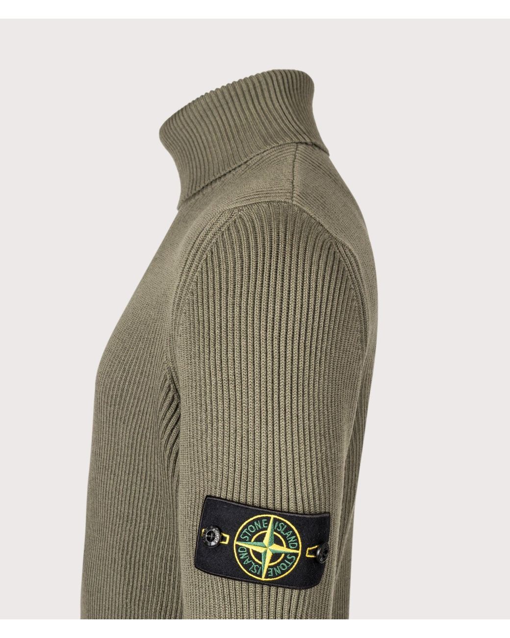 Stone Island Green Full Rib Rws Wool Turtle Neck Jumper for men