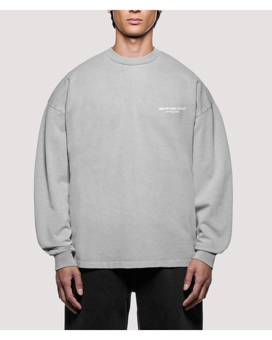 MKI Miyuki-Zoku Gray Oversized Box Fit Design Studio Long Sleeve T-Shirt for men