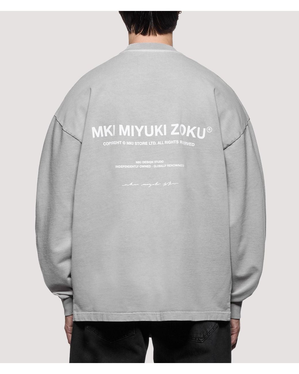 MKI Miyuki-Zoku Gray Oversized Box Fit Design Studio Long Sleeve T-Shirt for men