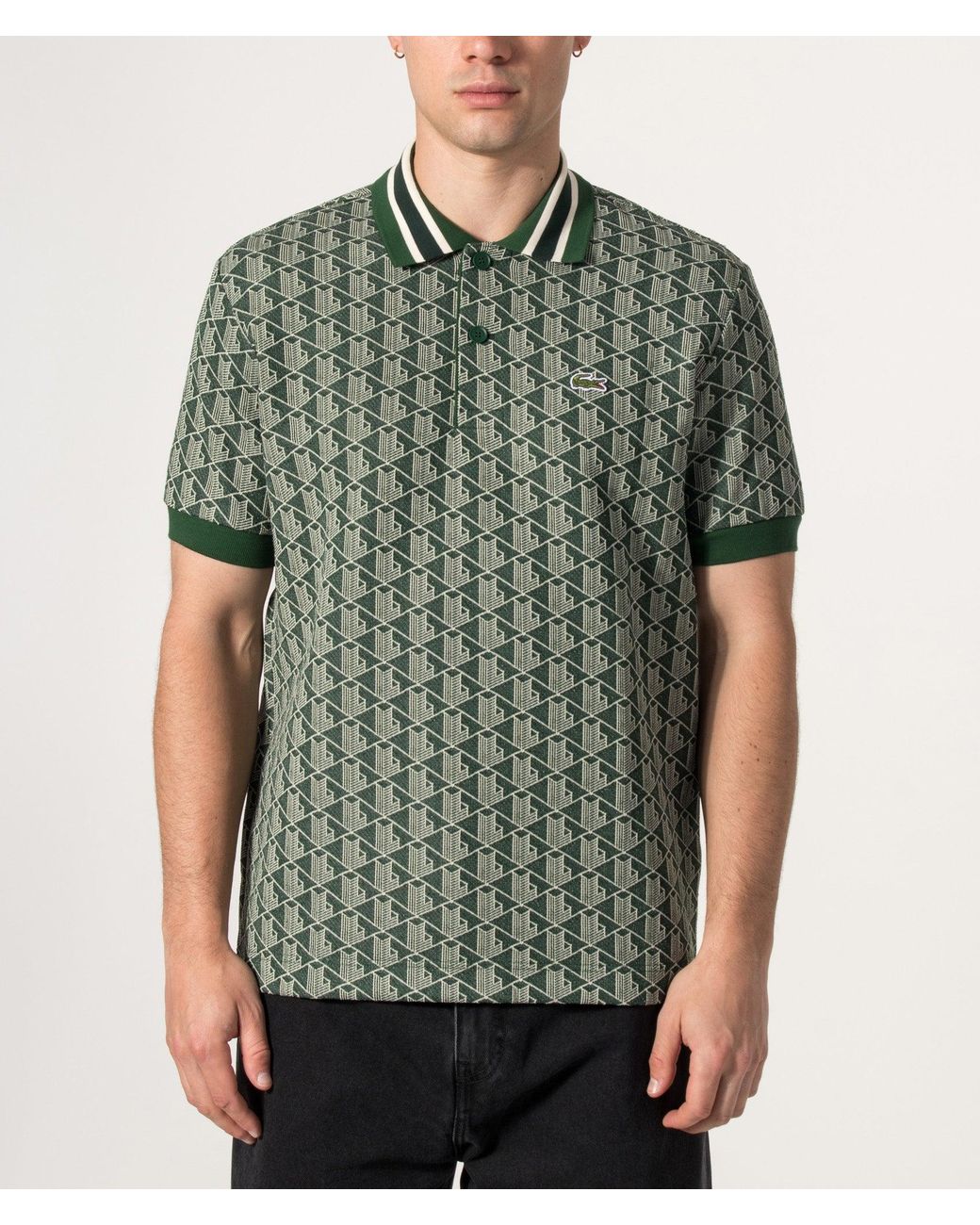 Lacoste Green Regular Fit Monogram Jacquard Polo Shirt for men
