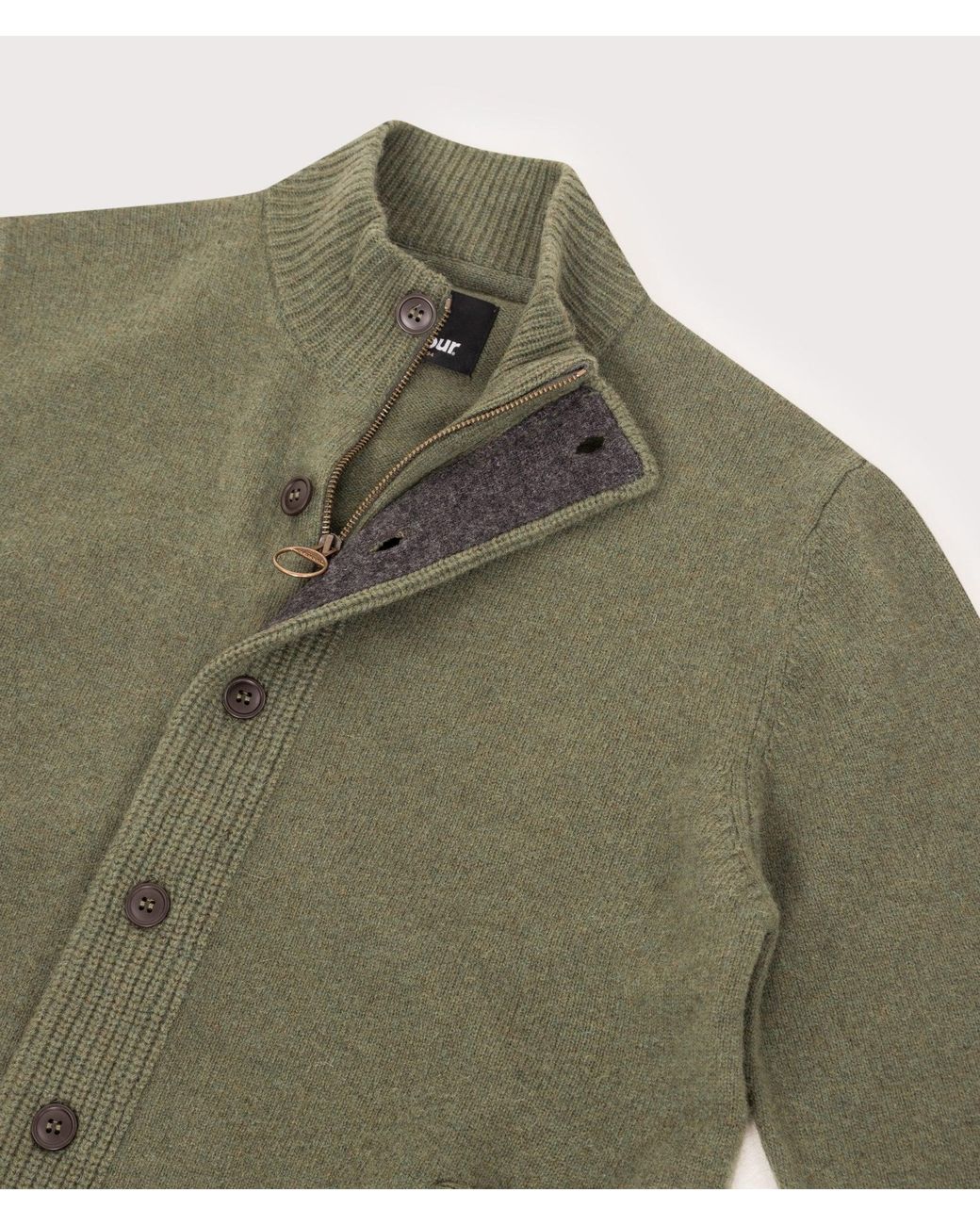 Barbour Green Essential Patch Zip Through Knitted Jumper for men