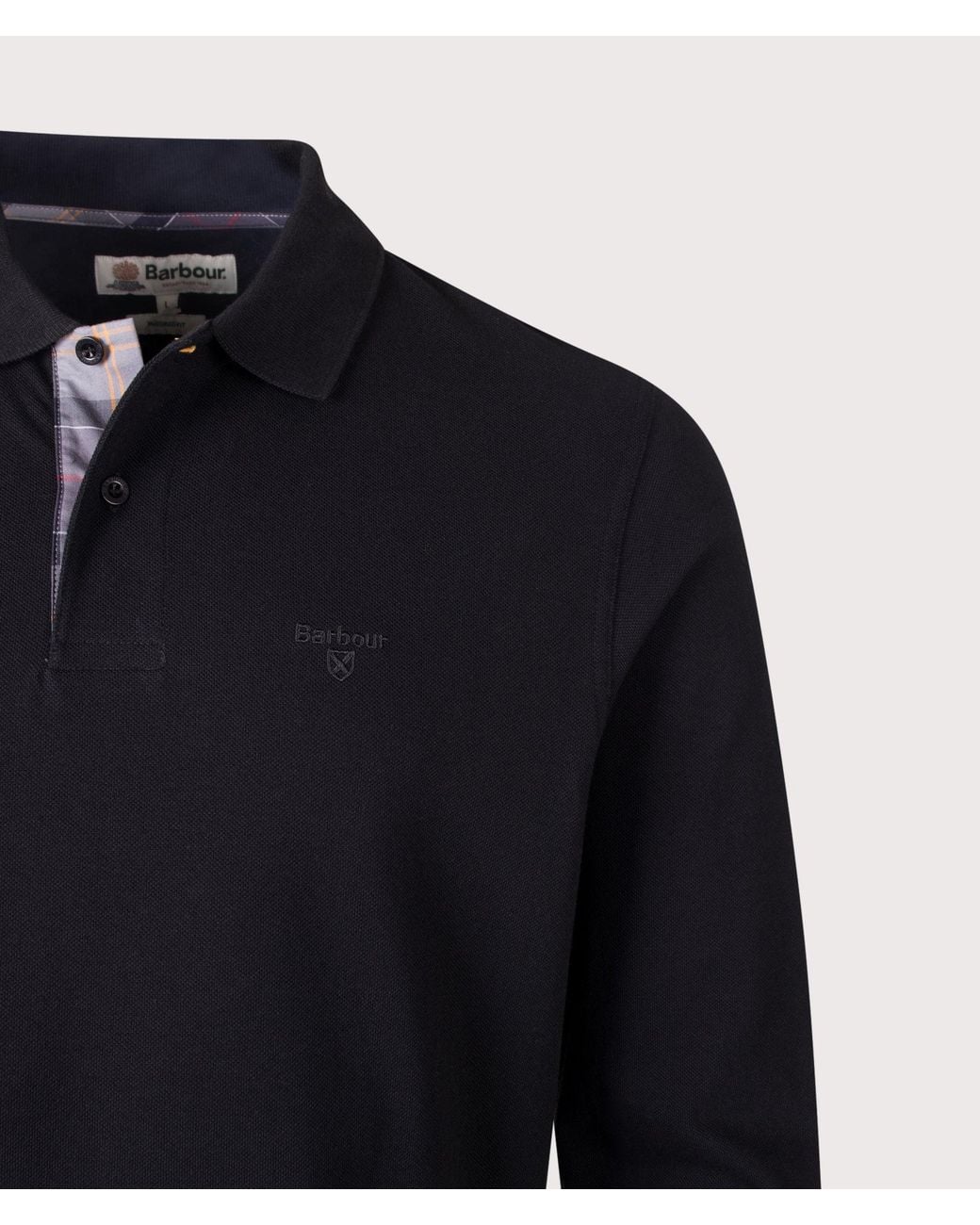 Barbour Blue Regular Fit Essential Long Sleeve Tartan Piqué Polo Shirt for men