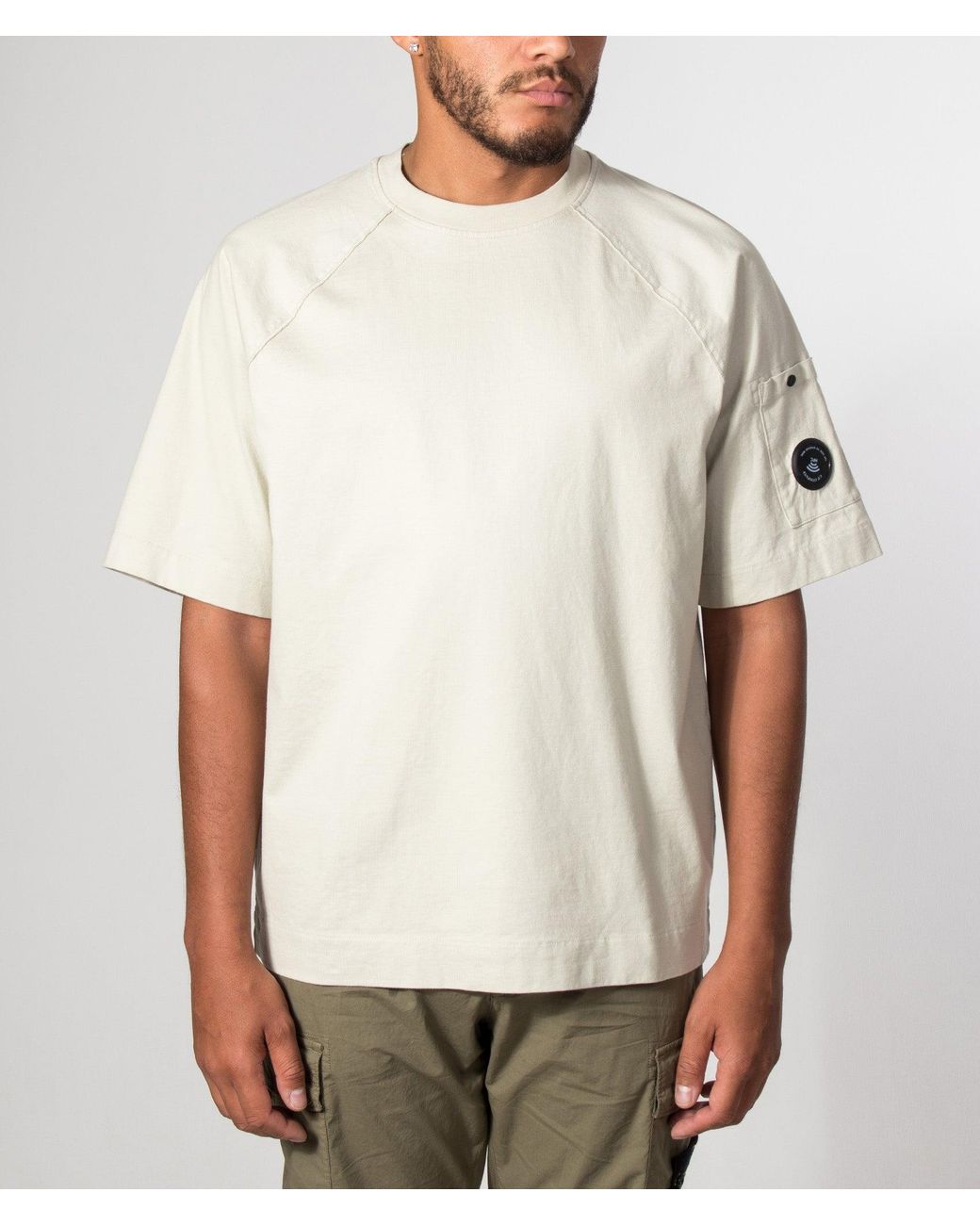 C P Company White Relaxed Fit 30/2 Mercerized Jersey Twisted Lens T-Shirt for men