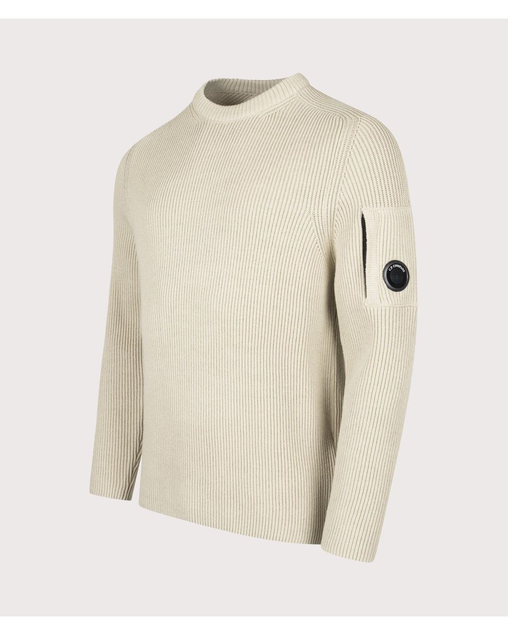 C P Company Natural Full Rib Cotton Crewneck Lens Jumper for men