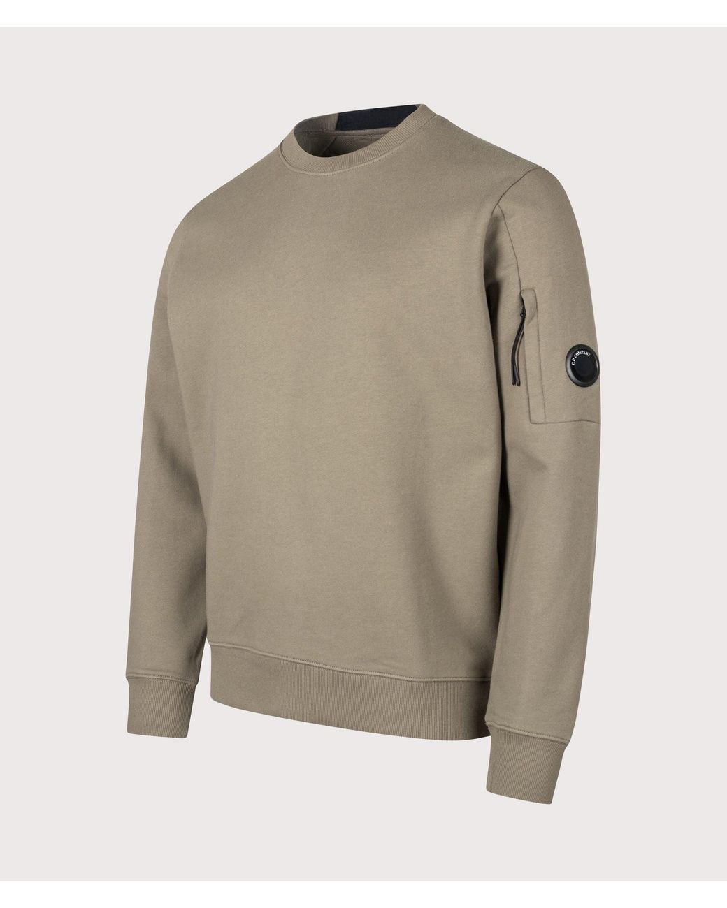 C P Company Natural Diagonal Raised Fleece Crewneck Lens Sweatshirt for men