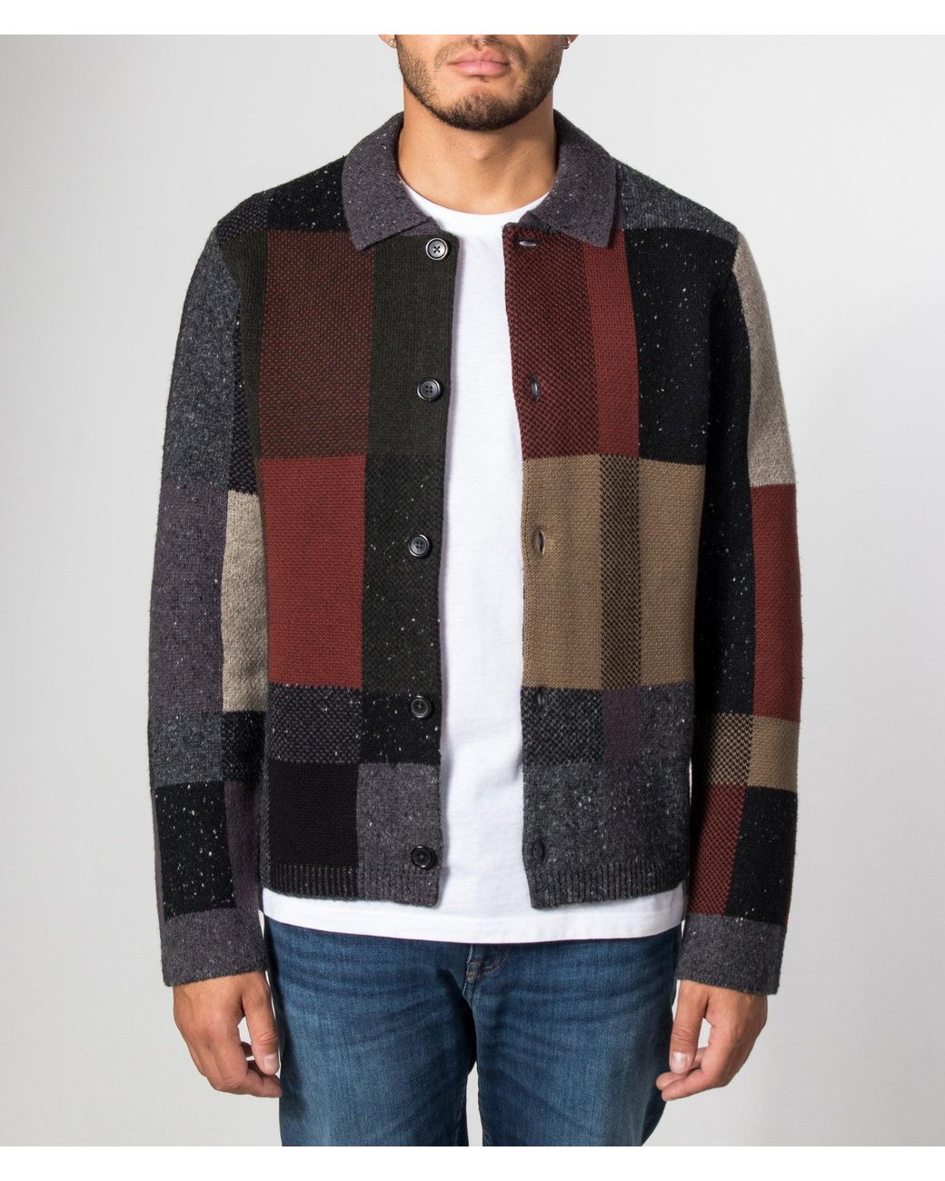Paul Smith Black Regular Fit Pebbles Check Wool-Blend Cardigan for men