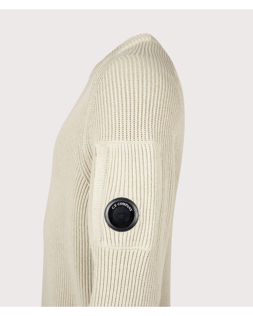 C P Company Natural Full Rib Cotton Crewneck Lens Jumper for men