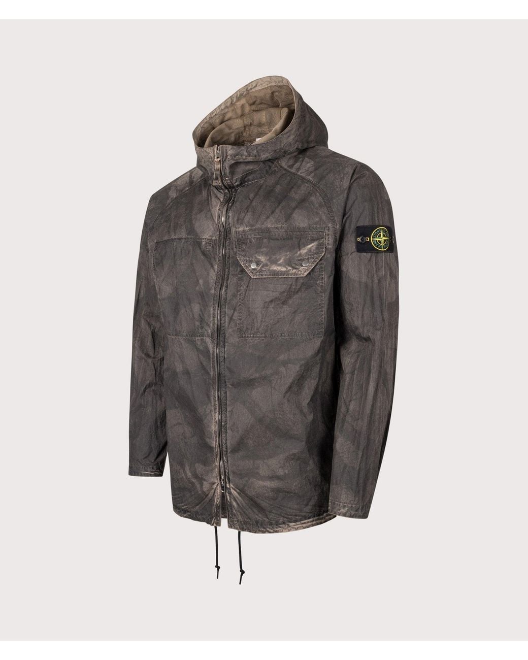 Stone Island Gray Comfort Fit Laser Forest Camo Crinkle Reps-Tc Overshirt for men