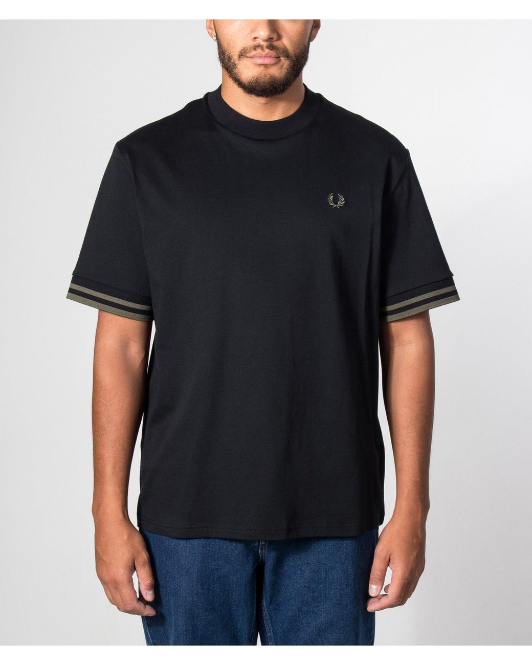 Fred Perry Black Relaxed Fit Bold Tipped T-Shirt for men