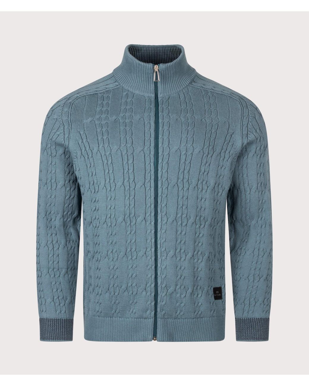 Paul Smith Blue Cable Knit Zip Through Cardigan for men