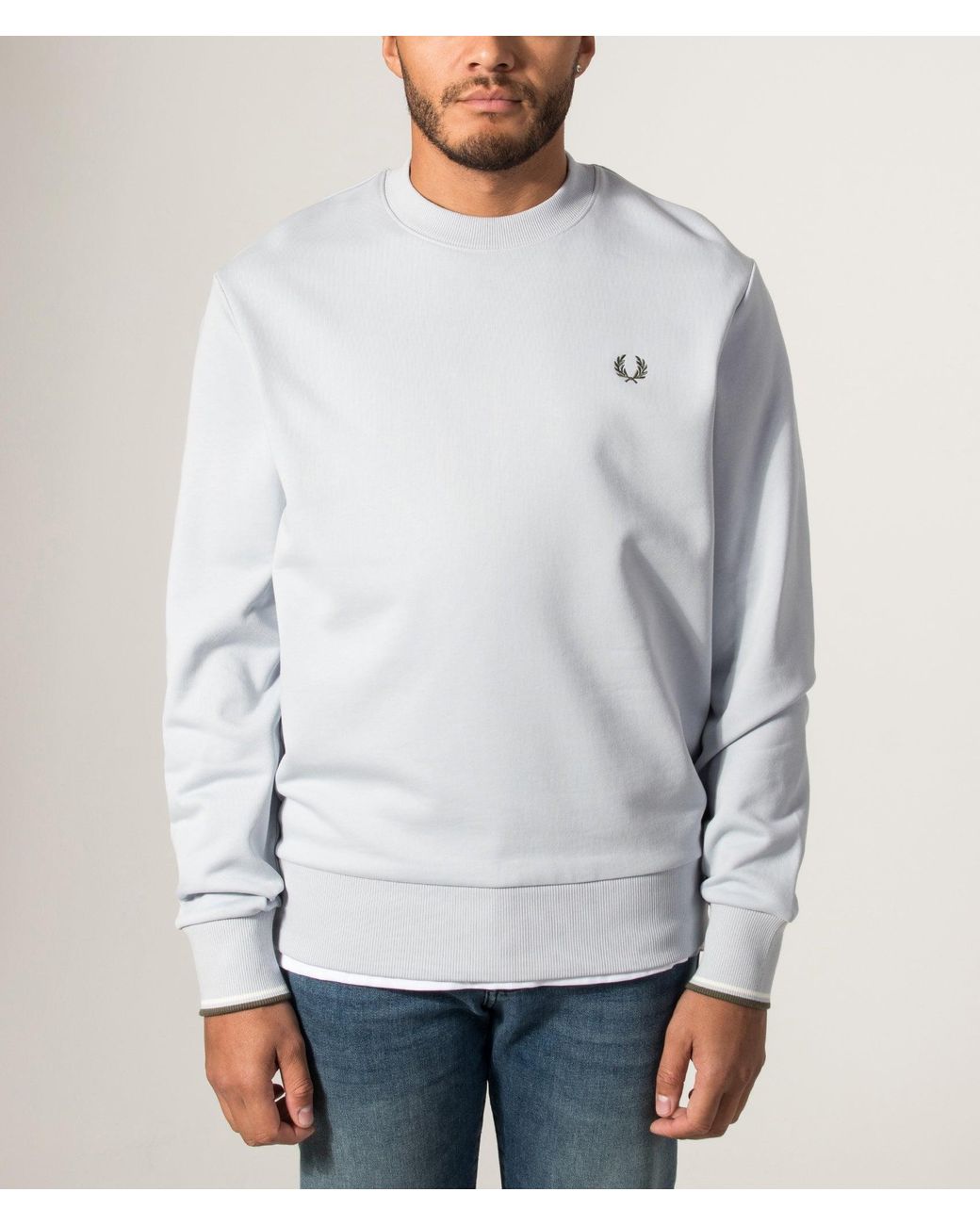 Fred Perry White Regular Fit Crew Neck Sweatshirt for men