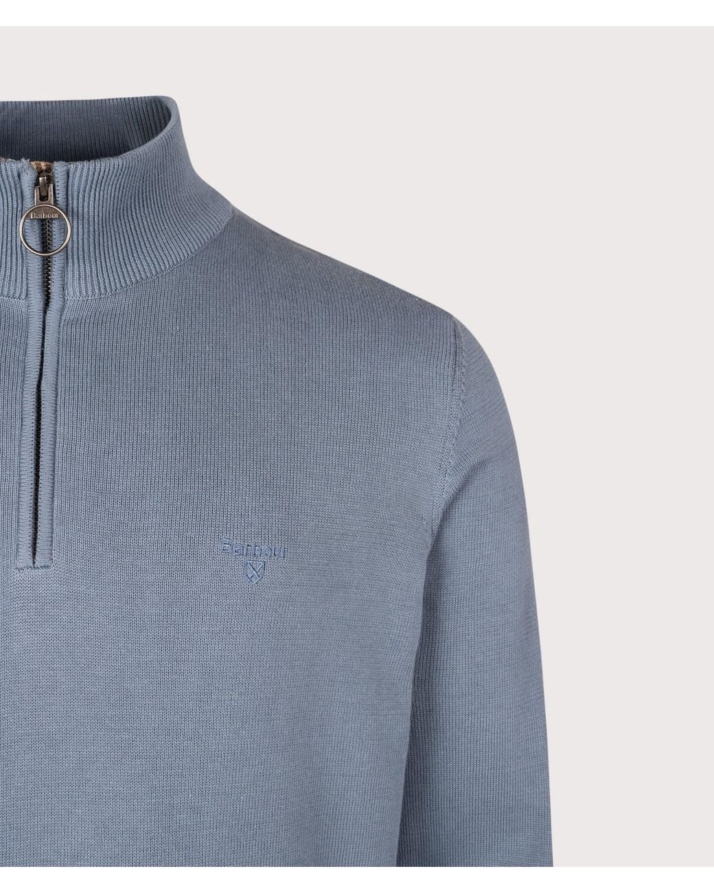 Barbour Blue Regular Fit Quarter Zip Cotton Knitted Jumper for men