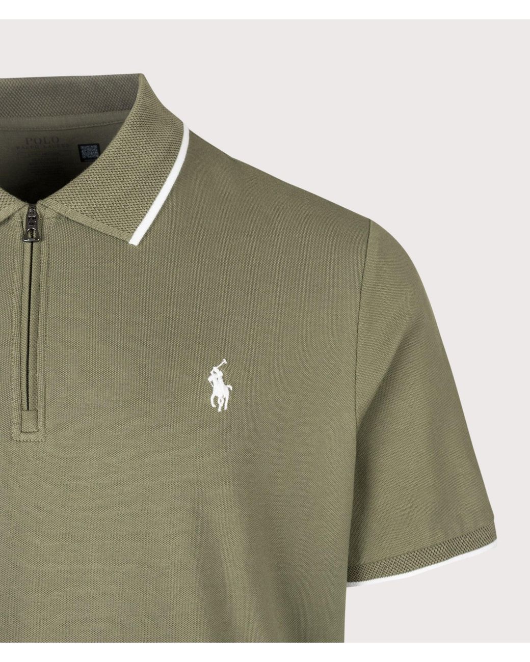 Polo Ralph Lauren Green Classic Fit Stretch Mesh Zip Neck Polo Shirt for men