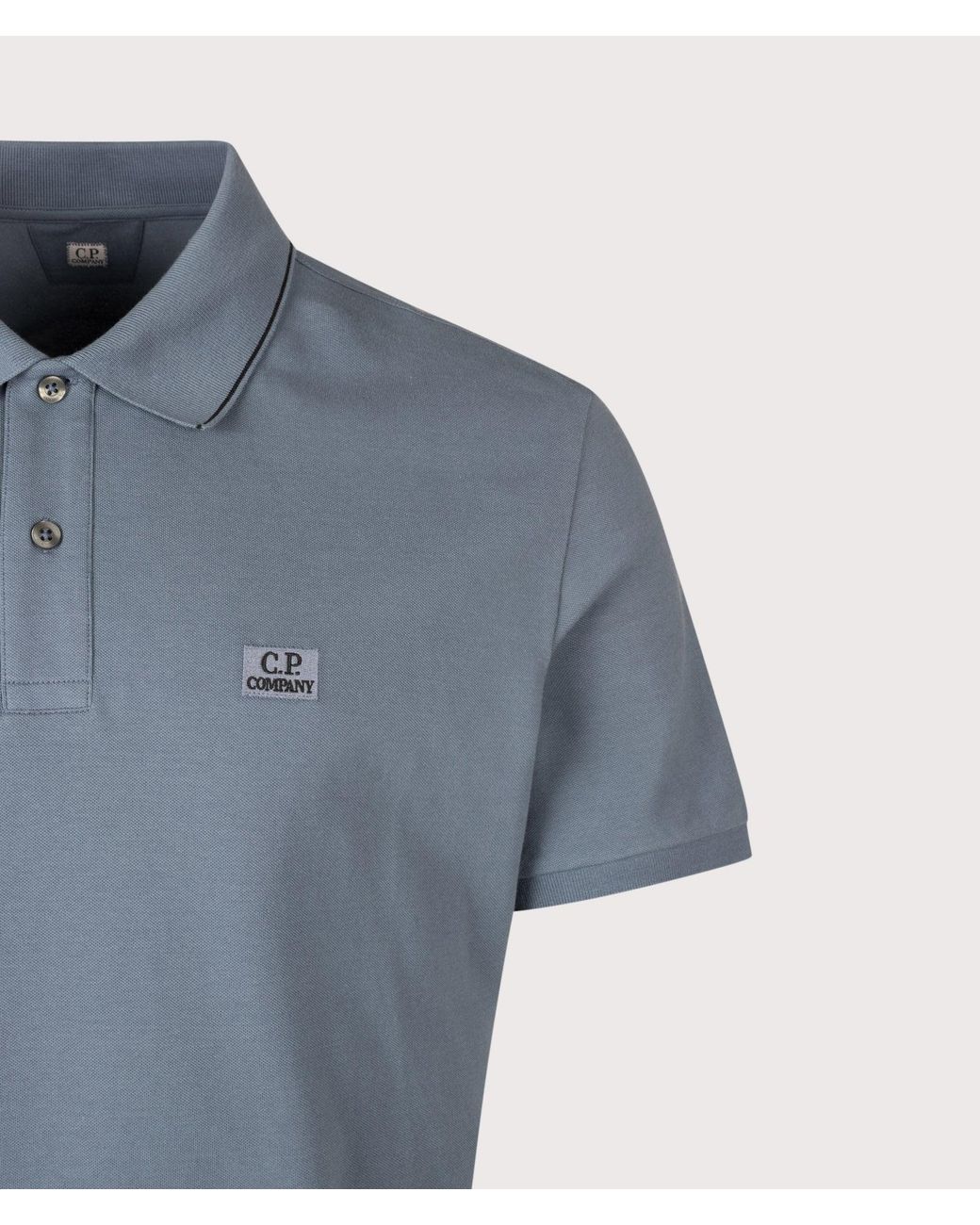 C P Company Blue Regular Fit Stretch Piquet Striped Collar Polo Shirt for men