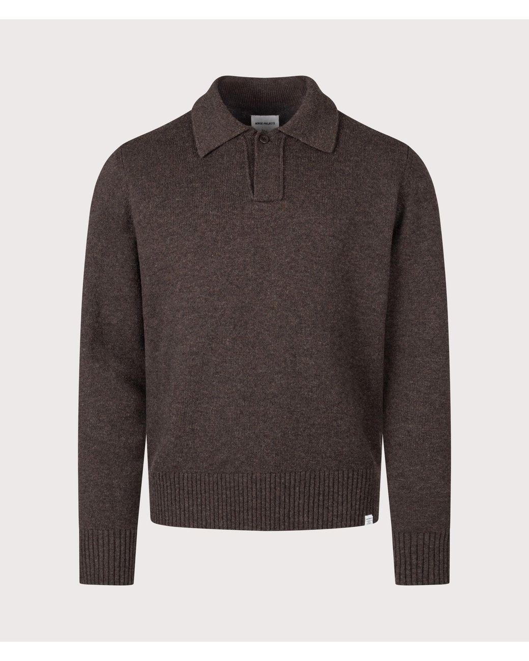 Norse Projects Gray Relaxed Fit Ristinge Long Sleeve Merino Knitted Polo Shirt for men