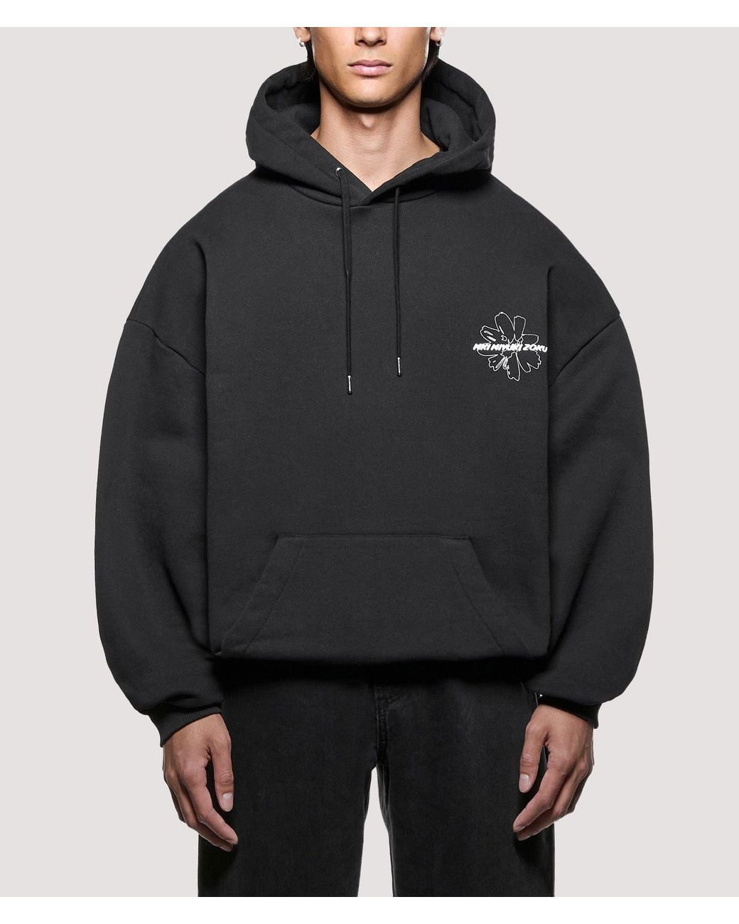 MKI Miyuki-Zoku Black Oversized Box Fit Wildflower Hoodie for men