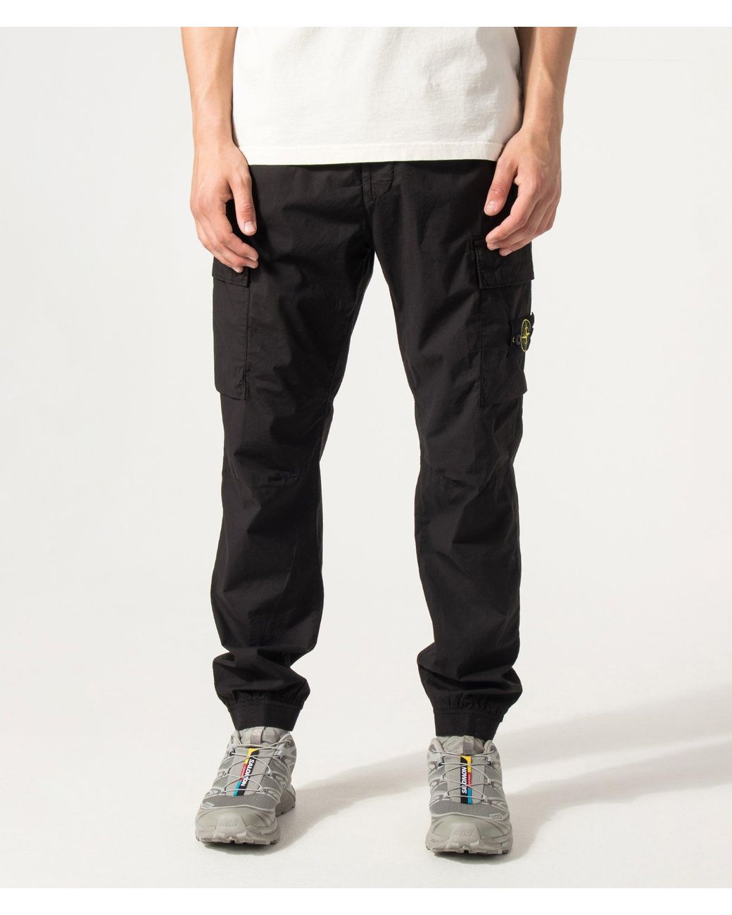 Stone Island Black Regular Tapered Fit Cargo Pants for men